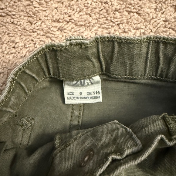 Zara Cargo Jeans Boys Size 6 Olive Green Skinny Stretch Adjustable Waist Pant - Picture 4 of 9
